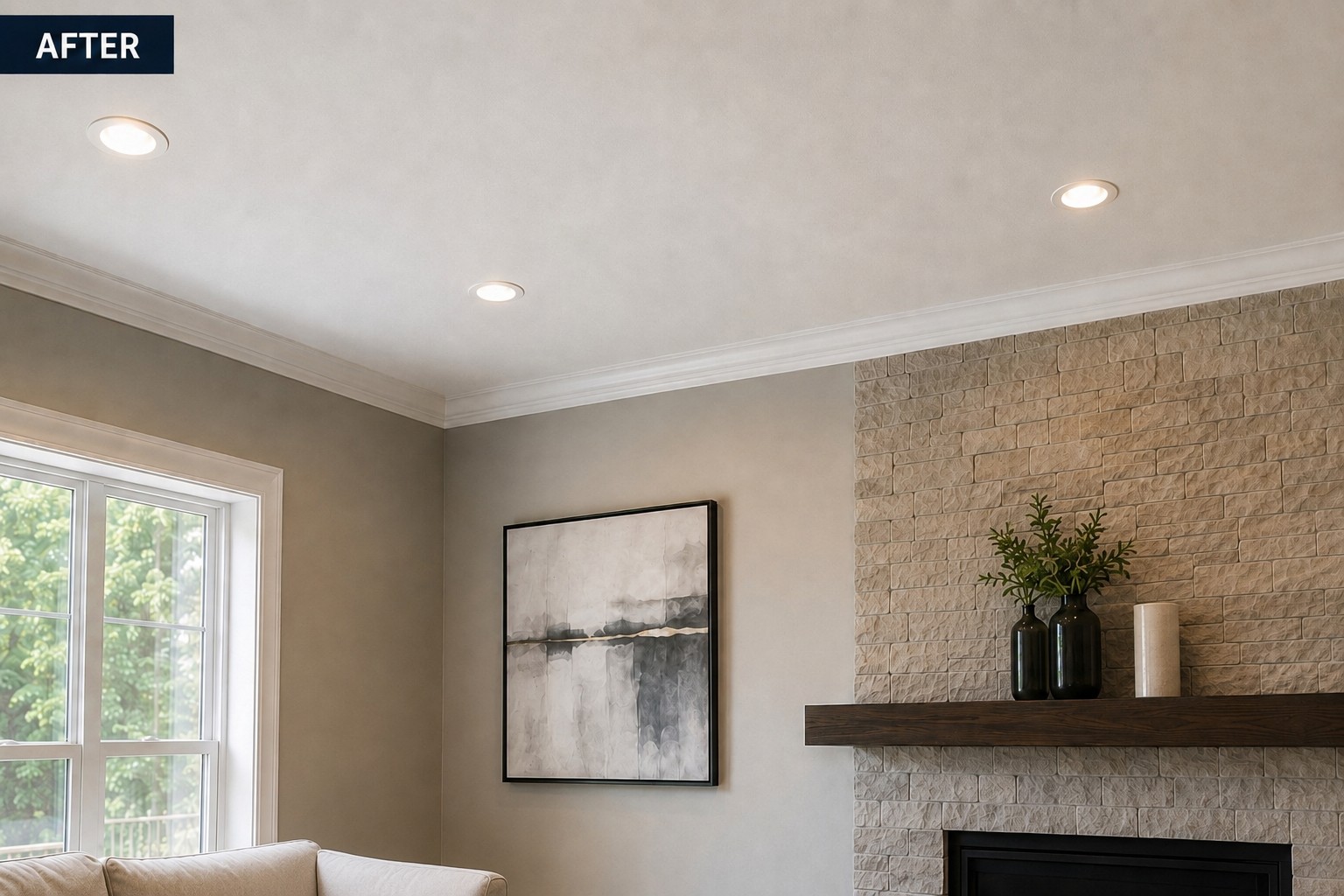 Illustrative example of a smooth ceiling after professional drywall repair