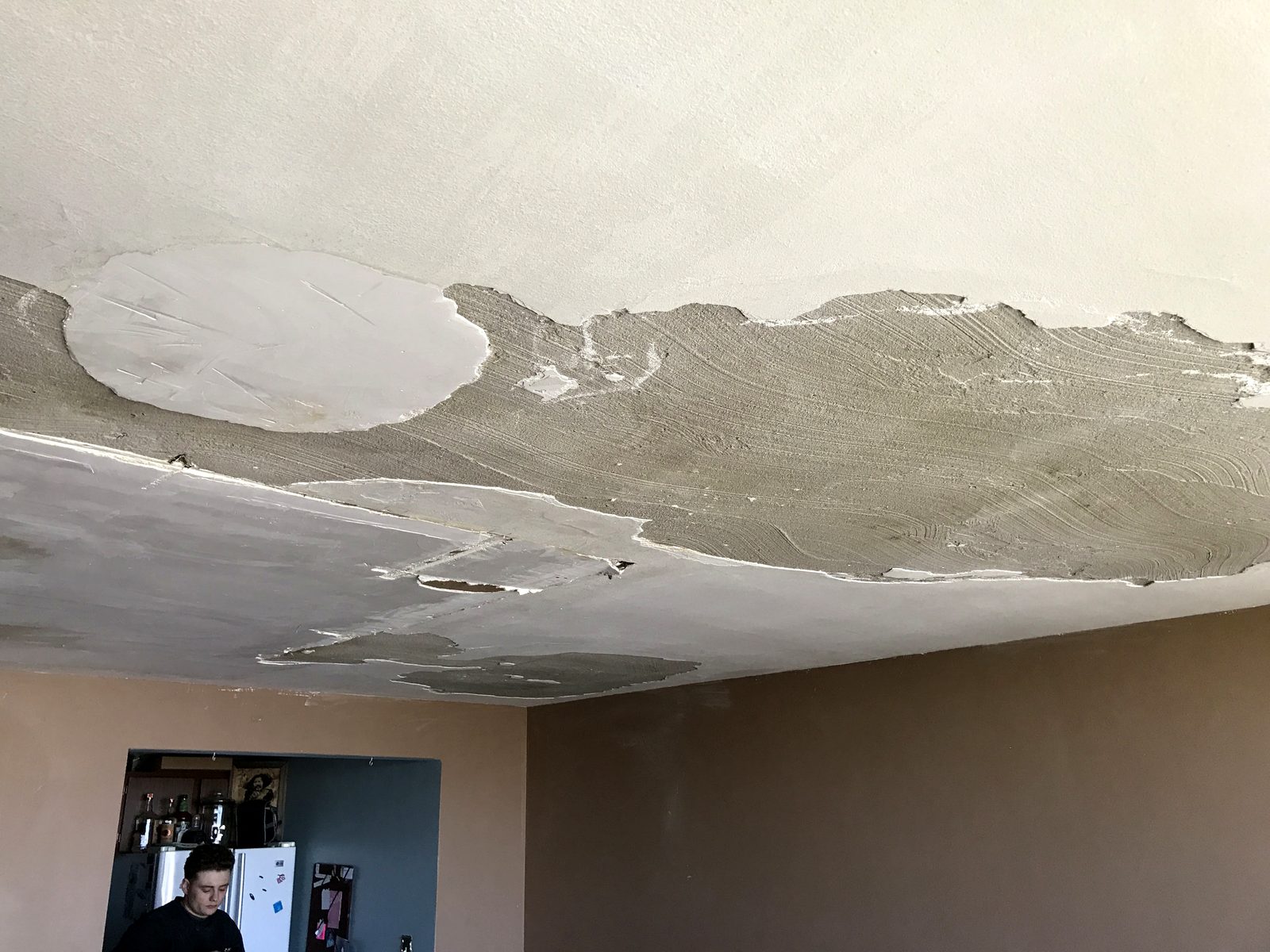 Plaster ceiling repair completed on a Wyandotte, MI home by TDM Drywall