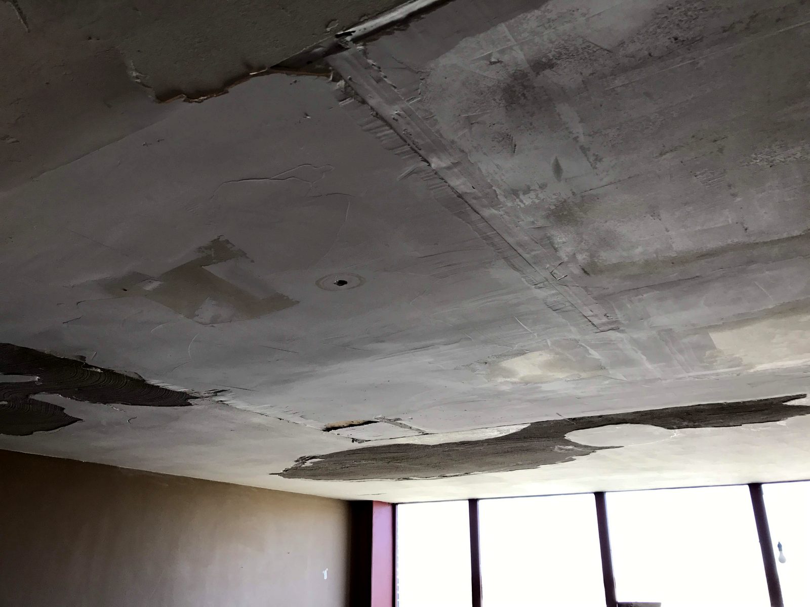 Original lath and plaster ceiling being repaired and refinished by TDM Drywall